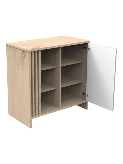 Commode 1 porte colorée et 3 niches avec claustra en bois décor chêne Suave - SAUTHON - Kiabi