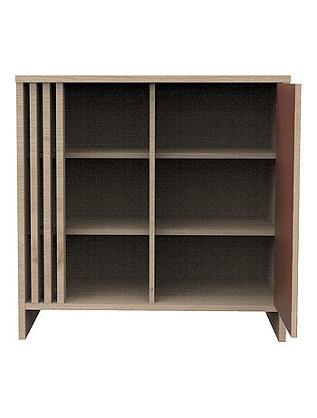 Commode 1 porte colorée et 3 niches avec claustra en bois décor chêne Suave - SAUTHON