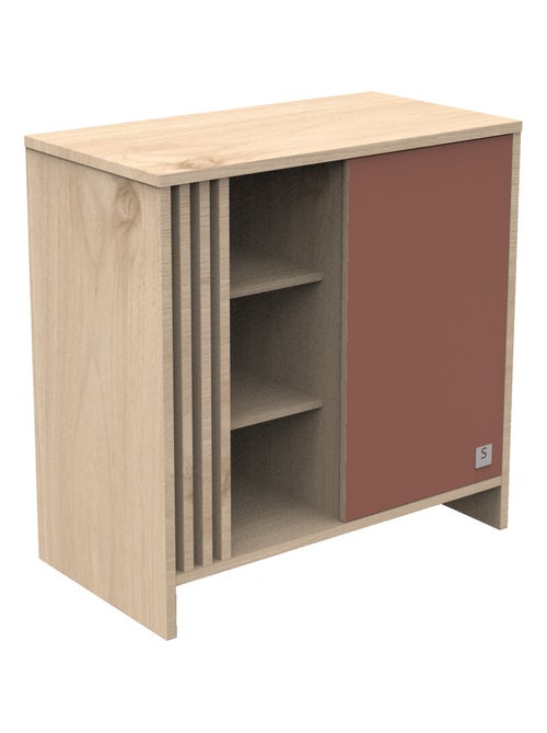 Commode 1 porte colorée et 3 niches avec claustra en bois décor chêne Suave - SAUTHON - Kiabi