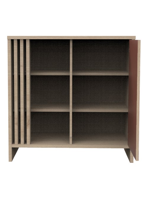 Commode 1 porte colorée et 3 niches avec claustra en bois décor chêne Suave - SAUTHON - Kiabi