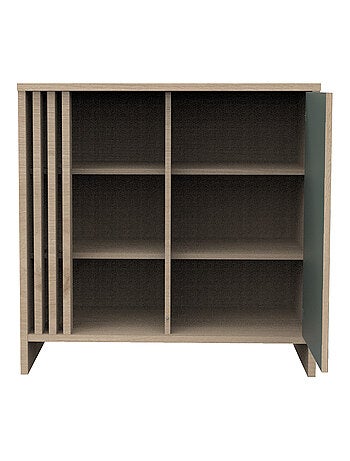 Commode 1 porte colorée et 3 niches avec claustra en bois décor chêne Suave - SAUTHON