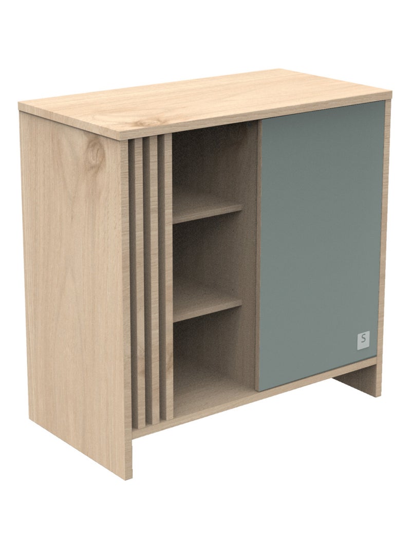 Commode 1 porte colorée et 3 niches avec claustra en bois décor chêne Suave - SAUTHON Vert - Kiabi