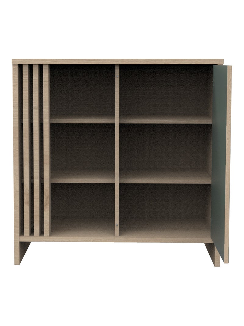 Commode 1 porte colorée et 3 niches avec claustra en bois décor chêne Suave - SAUTHON Vert - Kiabi