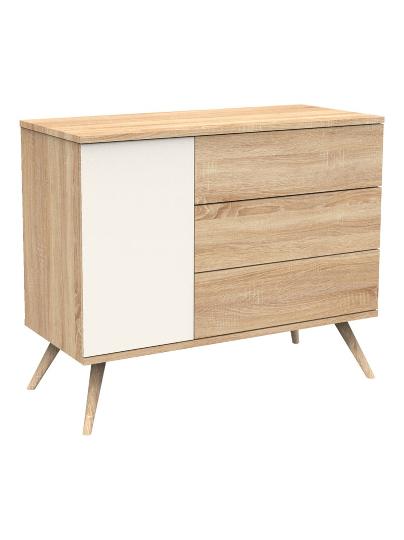 Commode 1 porte et 3 tiroirs - SAUTHON Marron/Beige/Noir - Kiabi