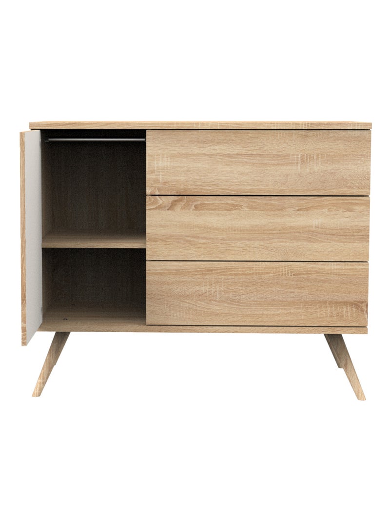 Commode 1 porte et 3 tiroirs - SAUTHON Marron/Beige/Noir - Kiabi