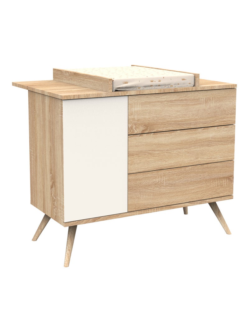 Commode 1 porte et 3 tiroirs - SAUTHON Marron/Beige/Noir - Kiabi