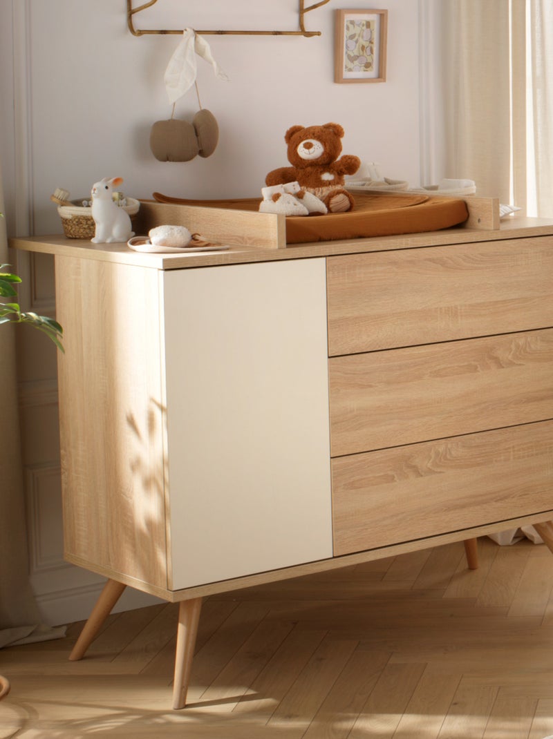 Commode 1 porte et 3 tiroirs - SAUTHON Marron/Beige/Noir - Kiabi