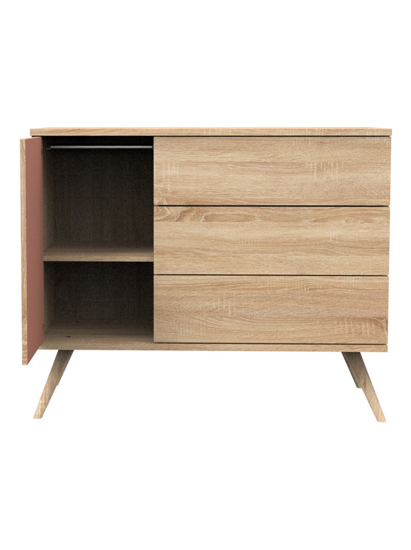 Commode 1 porte et 3 tiroirs - SAUTHON Orange - Kiabi