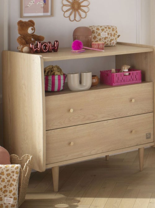 Commode 2 tiroirs et 1 niche pieds bois et poignées métal - SAUTHON - Kiabi