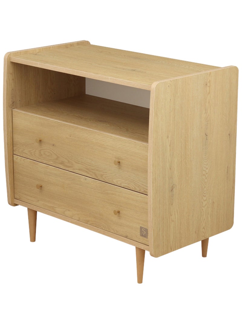 Commode 2 tiroirs et 1 niche pieds bois et poignées métal - SAUTHON Marron - Kiabi