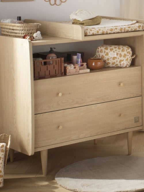 Commode 2 tiroirs et 1 niche pieds bois et poignées métal - SAUTHON - Kiabi