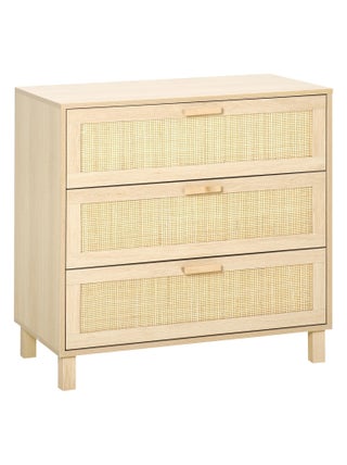 Commode 3 tiroirs cannage en rotin MDF aspect bois clair