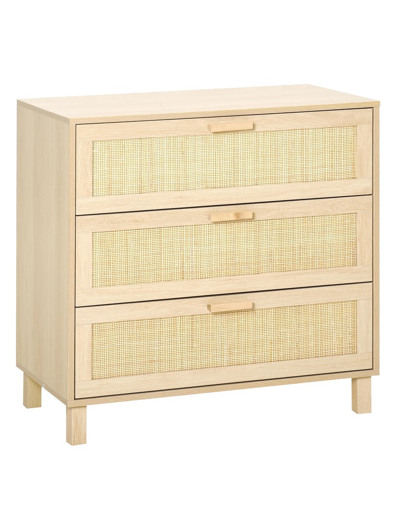 Commode 3 tiroirs cannage en rotin MDF aspect bois clair Beige - Kiabi