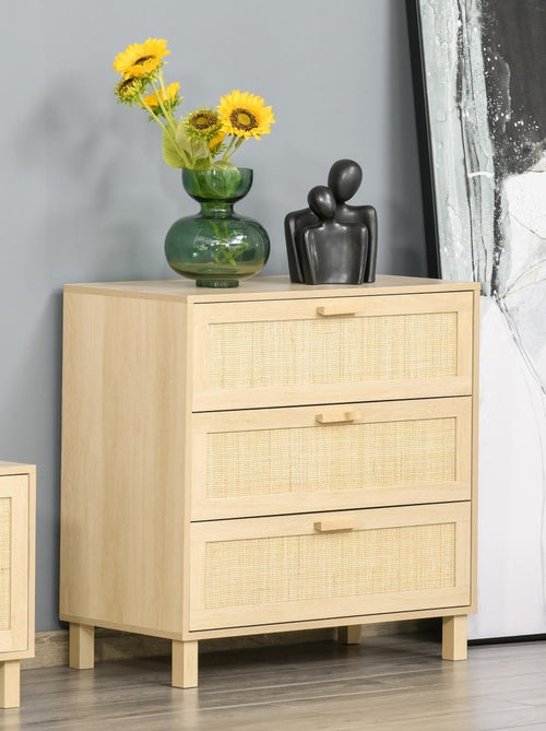 Commode 3 tiroirs cannage en rotin MDF aspect bois clair - Kiabi