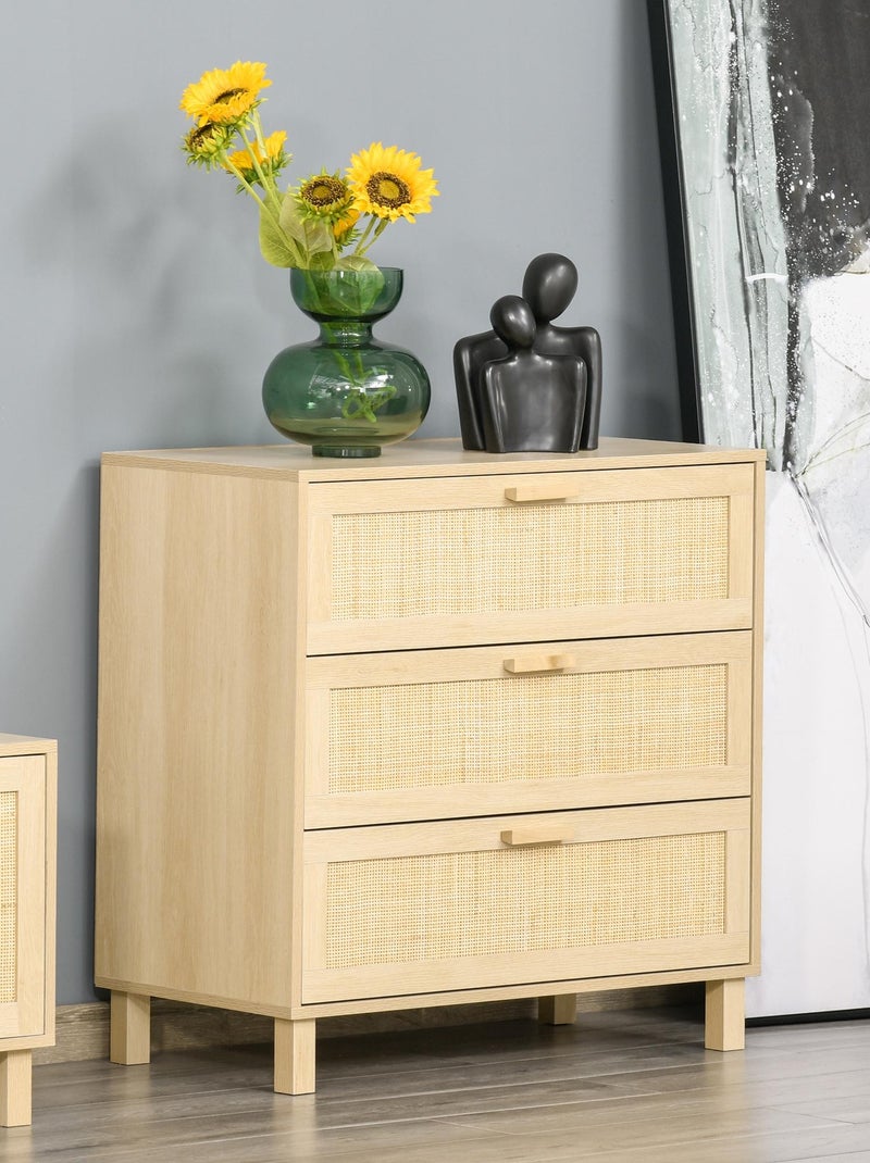 Commode 3 tiroirs cannage en rotin MDF aspect bois clair Beige - Kiabi