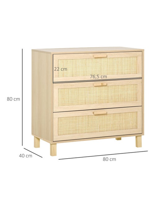 Commode 3 tiroirs cannage en rotin MDF aspect bois clair - Kiabi