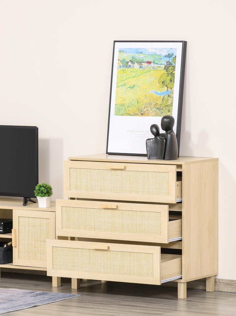 Commode 3 tiroirs cannage en rotin MDF aspect bois clair Beige - Kiabi