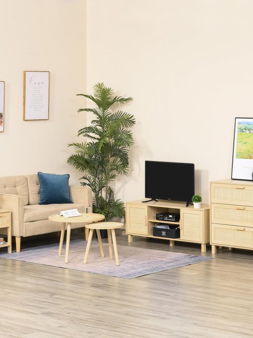 Commode 3 tiroirs cannage en rotin MDF aspect bois clair - Kiabi
