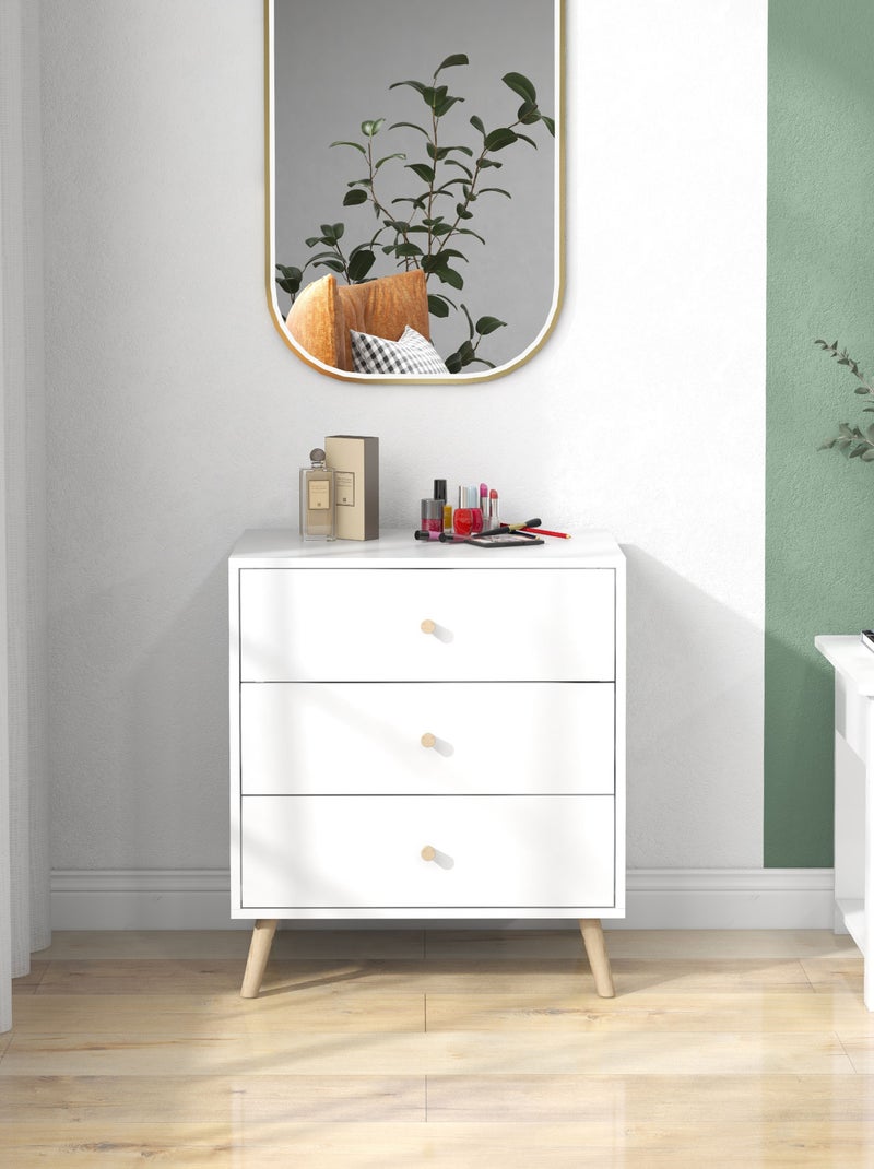 Commode 3 tiroirs design scandinave bois pin MDF blanc Blanc Blanc - Kiabi