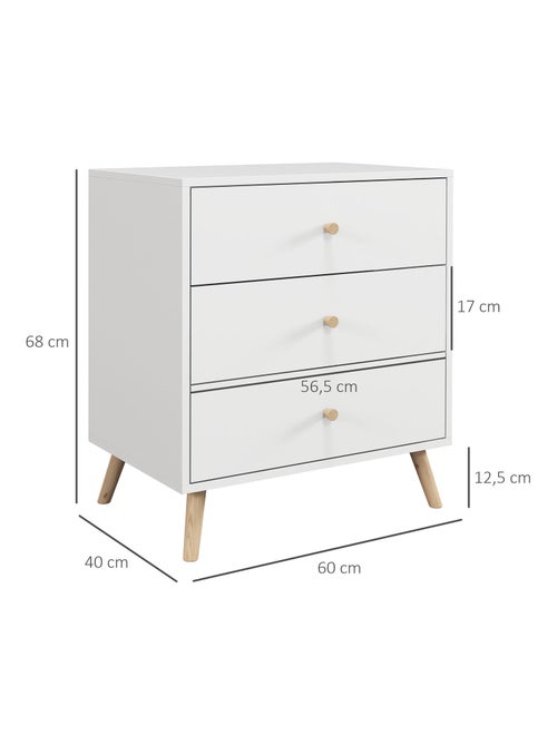 Commode 3 tiroirs design scandinave bois pin MDF blanc - Kiabi