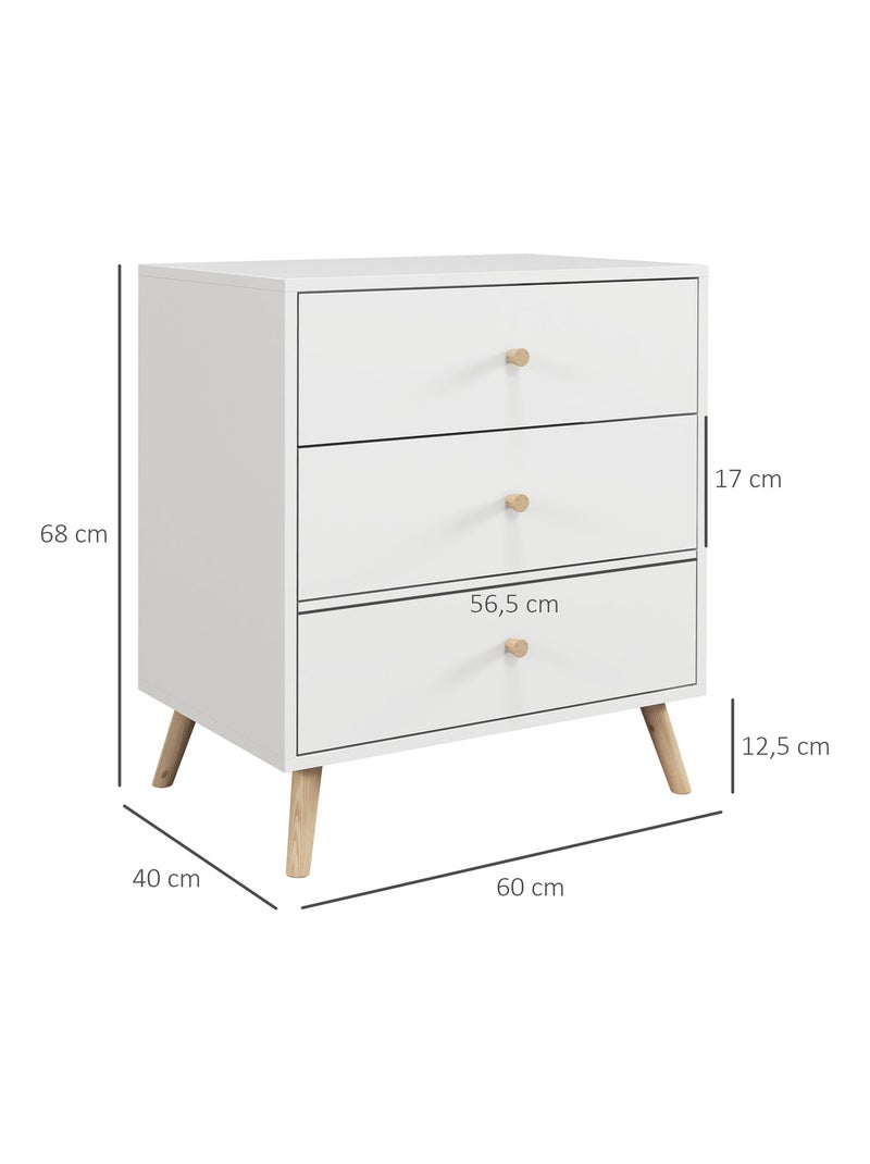 Commode 3 tiroirs design scandinave bois pin MDF blanc Blanc Blanc - Kiabi