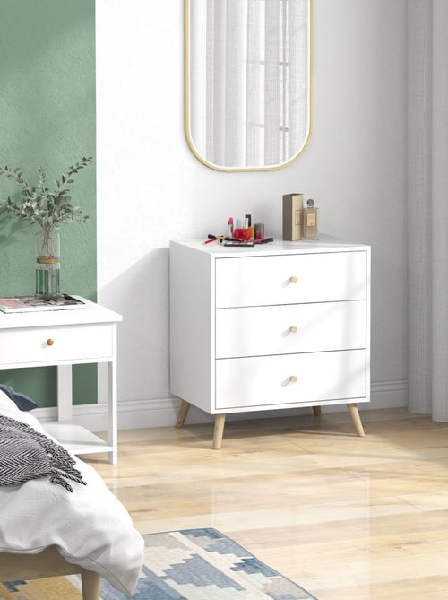 Commode 3 tiroirs design scandinave bois pin MDF blanc - Kiabi