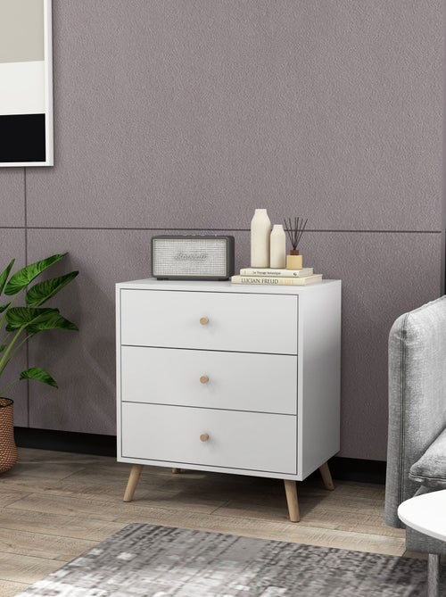 Commode 3 tiroirs design scandinave bois pin MDF blanc - Kiabi