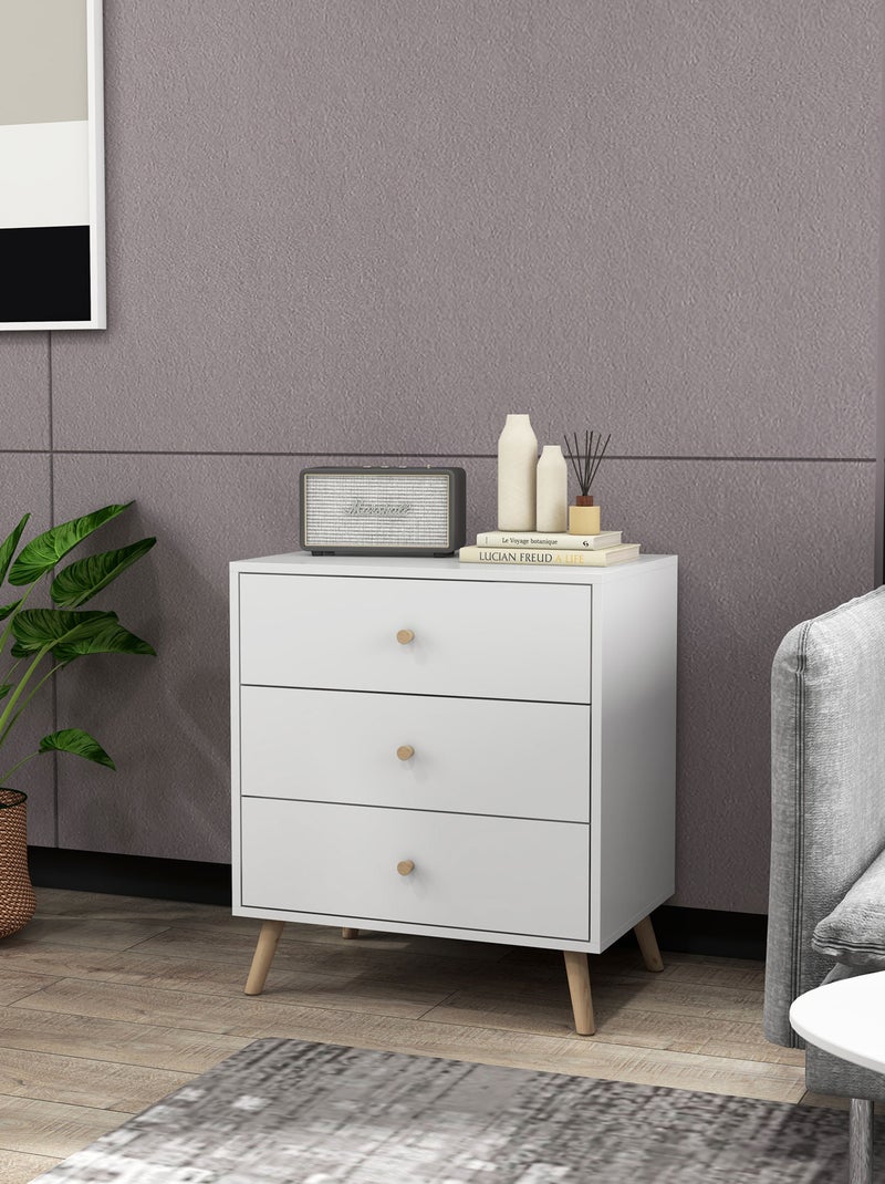 Commode 3 tiroirs design scandinave bois pin MDF blanc Blanc Blanc - Kiabi