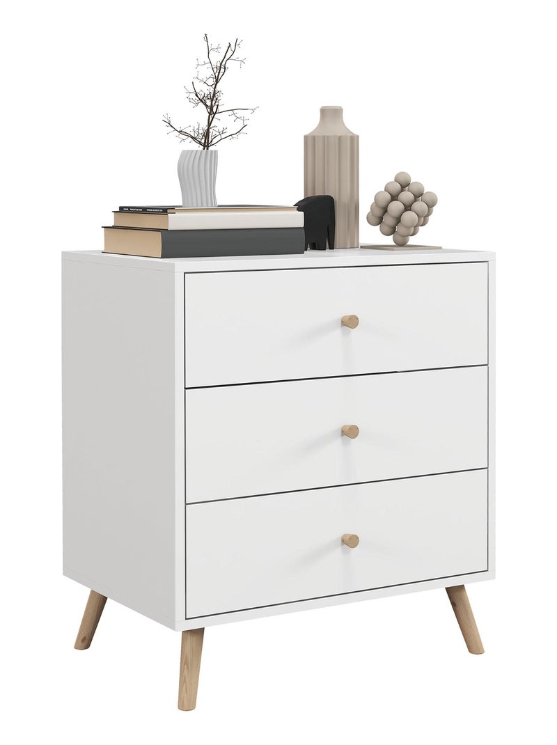 Commode 3 tiroirs design scandinave bois pin MDF blanc Blanc - Kiabi