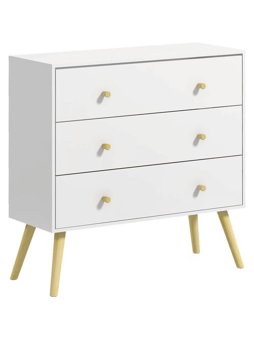 Commode 3 tiroirs design scandinave bois pin panneaux blanc - Kiabi