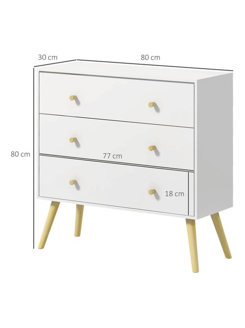 Commode 3 tiroirs design scandinave bois pin panneaux blanc - Kiabi