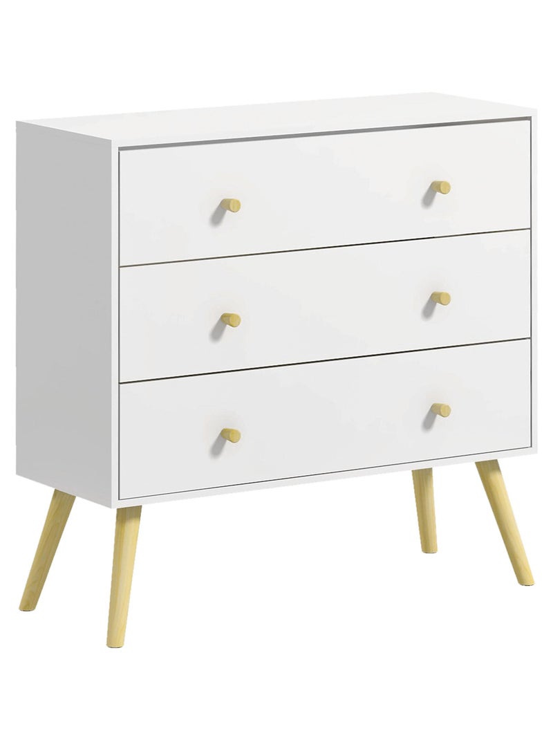 Commode 3 tiroirs design scandinave bois pin panneaux blanc Blanc - Kiabi