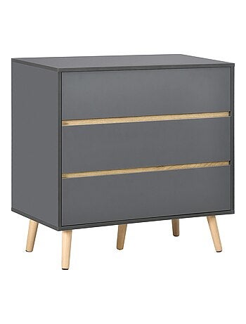 Commode 3 tiroirs design scandinave gris aspect bois clair