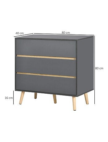 Commode 3 tiroirs design scandinave gris aspect bois clair