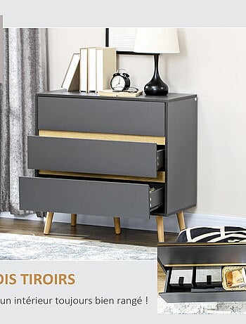 Commode 3 tiroirs design scandinave gris aspect bois clair