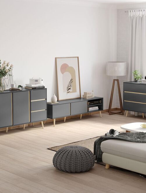 Commode 3 tiroirs design scandinave gris aspect bois clair - Kiabi