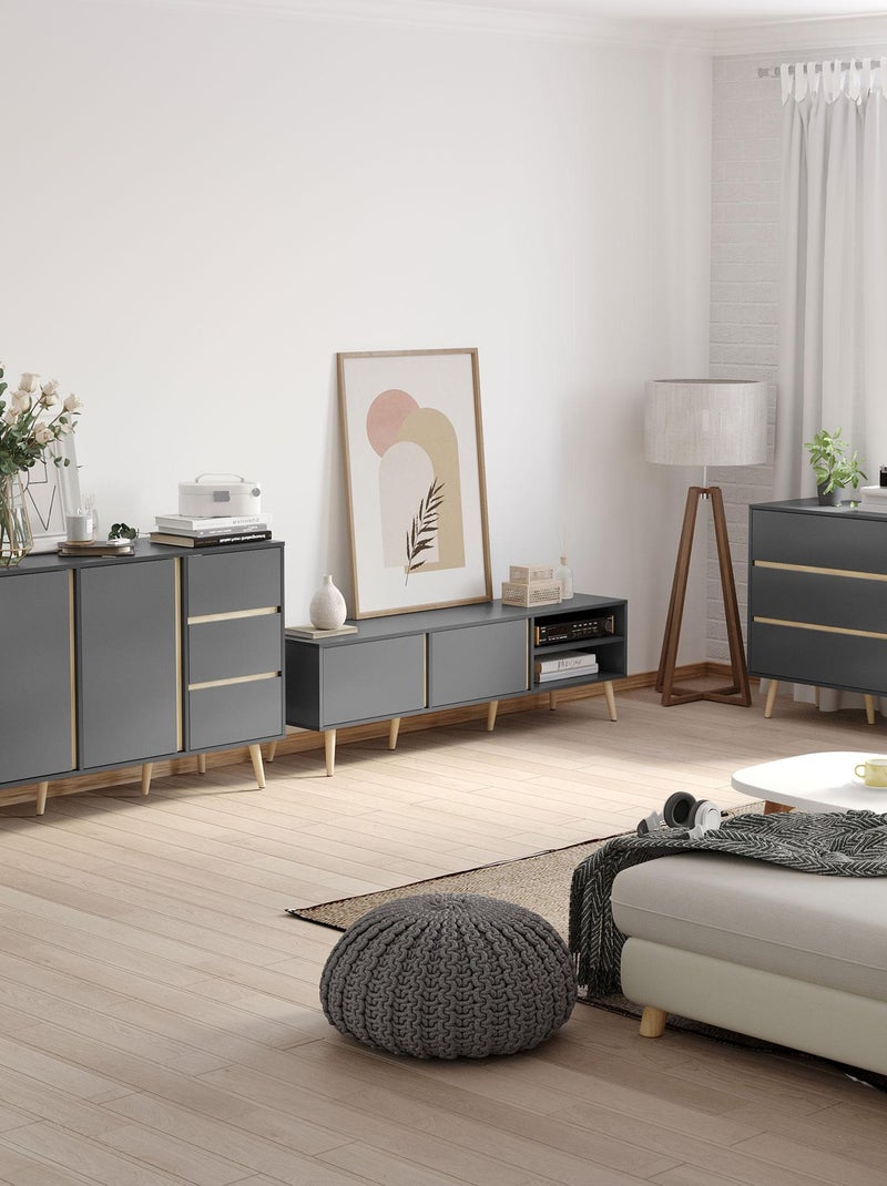Commode 3 tiroirs design scandinave gris aspect bois clair Gris - Kiabi