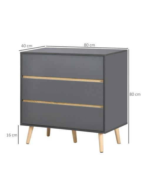 Commode 3 tiroirs design scandinave gris aspect bois clair - Kiabi