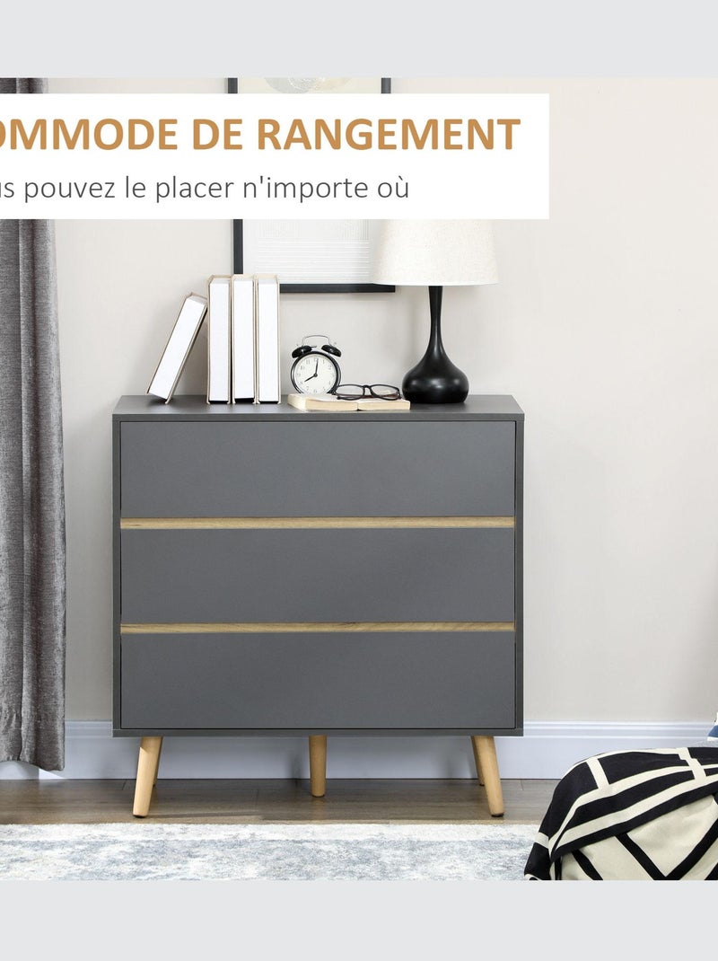 Commode 3 tiroirs design scandinave gris aspect bois clair Gris - Kiabi