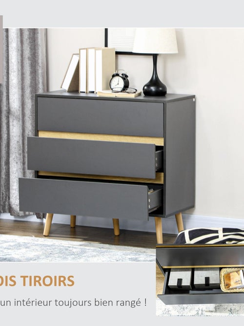 Commode 3 tiroirs design scandinave gris aspect bois clair - Kiabi