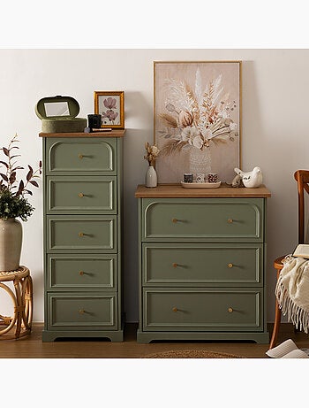 Commode 3 tiroirs en bois avec plateau en frêne