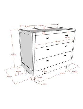 Commode 3 tiroirs en hêtre massif AUBANE