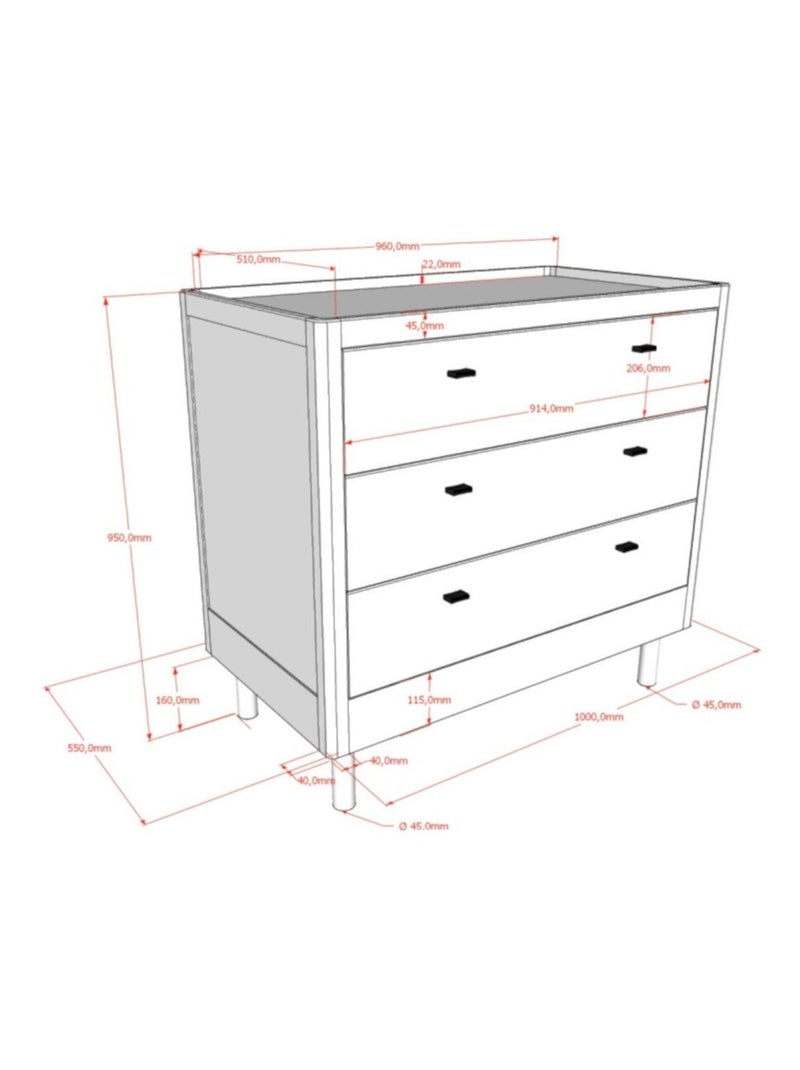 Commode 3 tiroirs en hêtre massif AUBANE Blanc - Kiabi