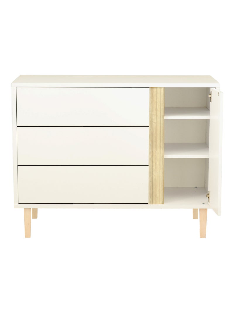Commode 3 tiroirs et 1 porte pieds bois - SAUTHON Blanc Marron - Kiabi