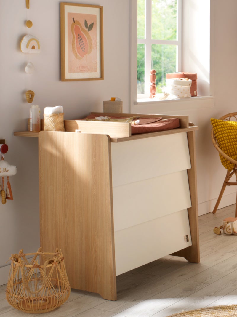 Commode 3 tiroirs façades inclinées en bois décor chêne miel - SAUTHON Beige - Kiabi
