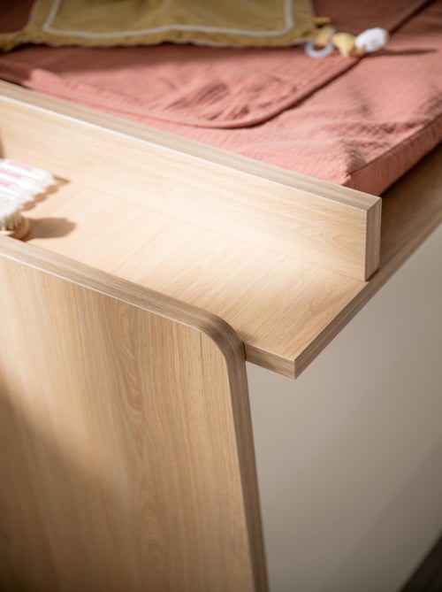 Commode 3 tiroirs façades inclinées en bois décor chêne miel - SAUTHON - Kiabi