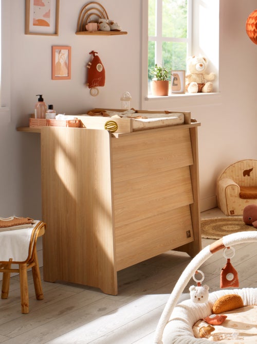 Commode 3 tiroirs façades inclinées en bois décor chêne miel - SAUTHON - Kiabi