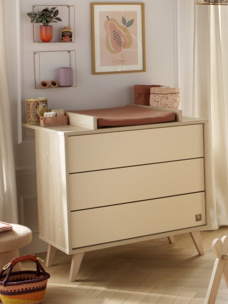 Commode 3 tiroirs sur pieds bois obliques - Marron - Kiabi