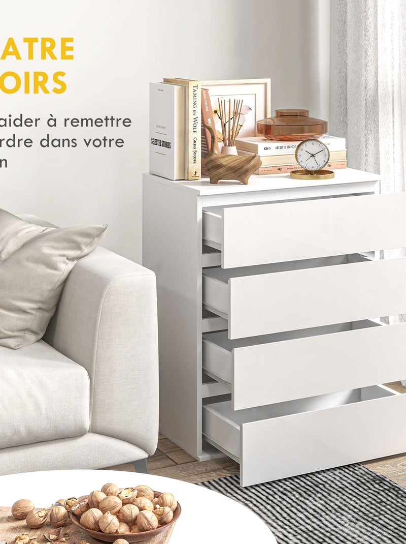 Commode 4 tiroirs dim. 60L x 40l x 80H cm blanc Blanc Blanc - Kiabi
