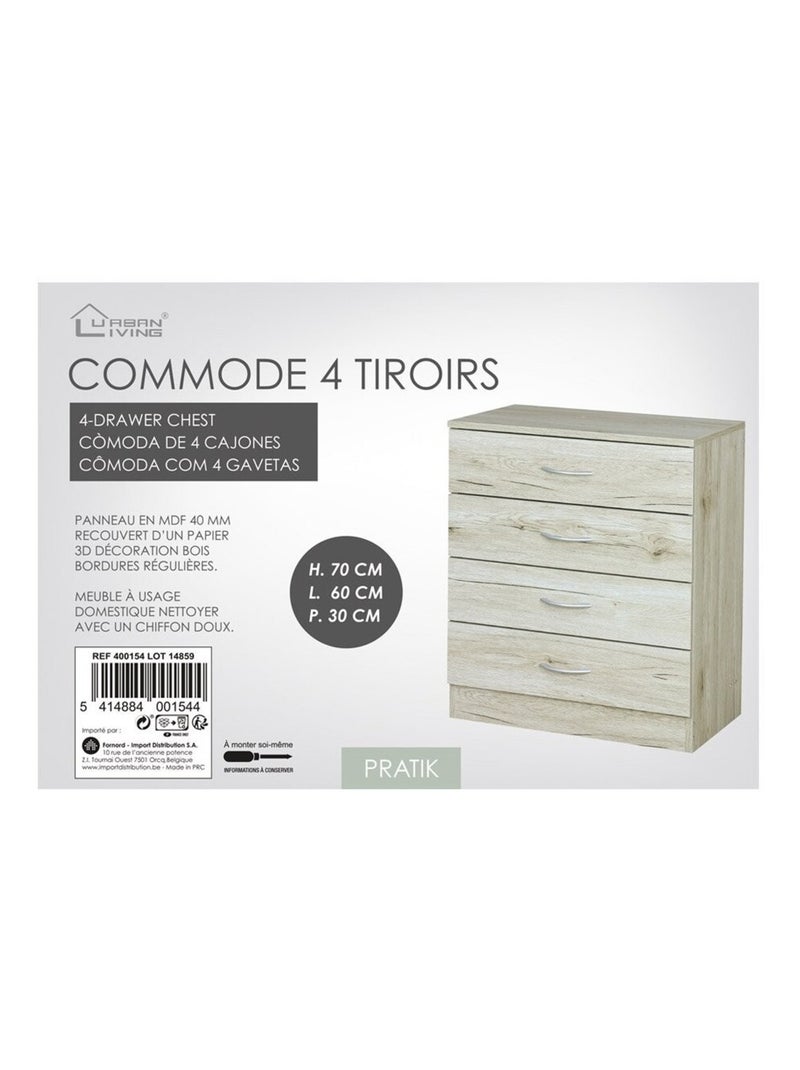 Commode 4 tiroirs Pratik Beige - Kiabi